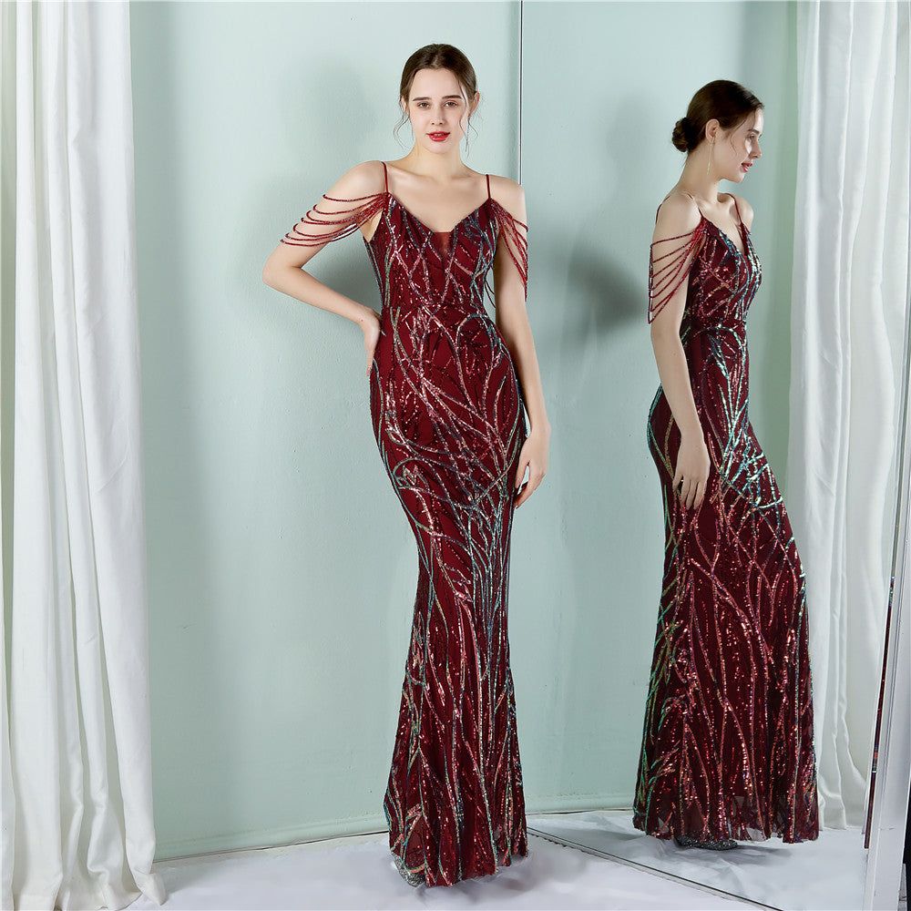 Sling Sequin Toast Dress Bride Long Appreciation Dinner Slim-Fit Fishtail Wedding Car Model Exhibition Dress - Yara fashion  61776839 Sling Sequin Toast Dress Bride Long Appreciation Dinner Slim-Fit Fishtail Wedding Car Model Exhibition Dress 