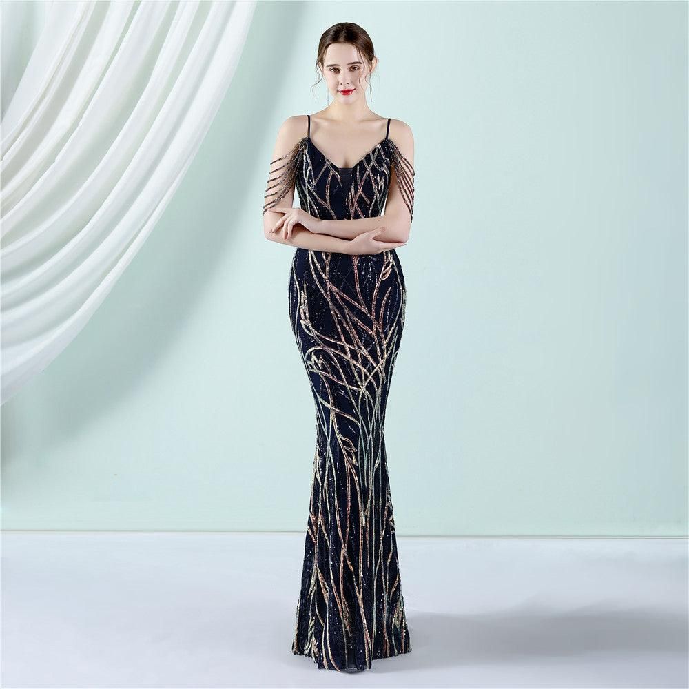 Sling Sequin Toast Dress Bride Long Appreciation Dinner Slim-Fit Fishtail Wedding Car Model Exhibition Dress - Yara fashion  60047841 Sling Sequin Toast Dress Bride Long Appreciation Dinner Slim-Fit Fishtail Wedding Car Model Exhibition Dress 