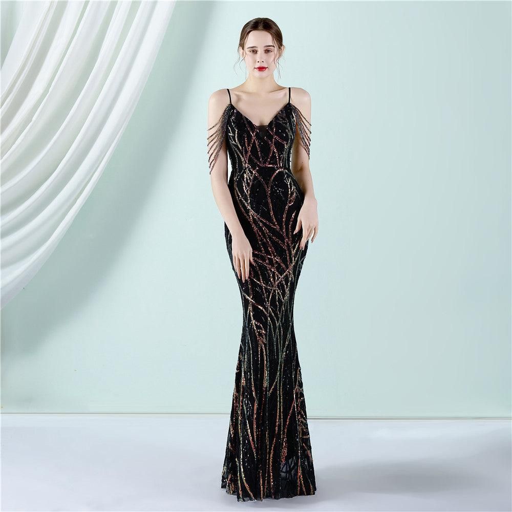 Sling Sequin Toast Dress Bride Long Appreciation Dinner Slim-Fit Fishtail Wedding Car Model Exhibition Dress - Yara fashion  65741774 Sling Sequin Toast Dress Bride Long Appreciation Dinner Slim-Fit Fishtail Wedding Car Model Exhibition Dress 