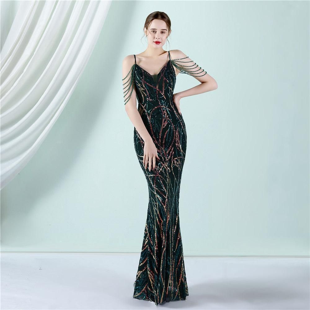 Sling Sequin Toast Dress Bride Long Appreciation Dinner Slim-Fit Fishtail Wedding Car Model Exhibition Dress - Yara fashion  88764569 Sling Sequin Toast Dress Bride Long Appreciation Dinner Slim-Fit Fishtail Wedding Car Model Exhibition Dress 