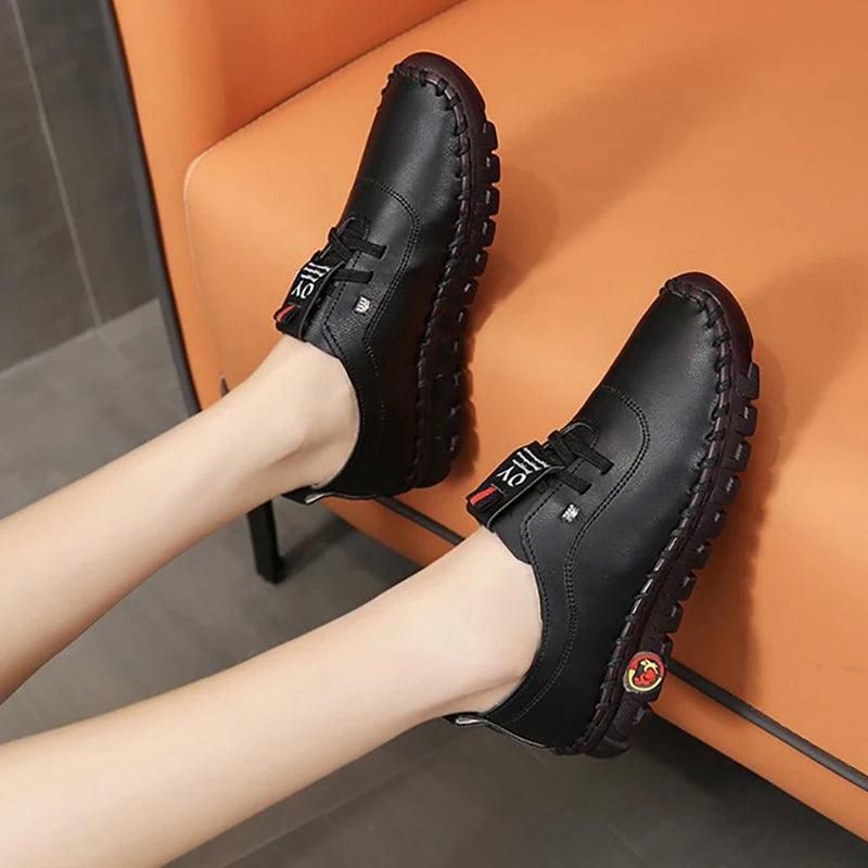 Sneakers Women Shoes Loafers Lace Up Leather Flat New Spring 2024 Casual comfortable Mom Shoe Mujer Zapatos Chaussure Femme - Yara fashion  82585857 Sneakers Women Shoes Loafers Lace Up Leather Flat New Spring 2024 Casual comfortable Mom Shoe Mujer Zapatos Chaussure Femme 