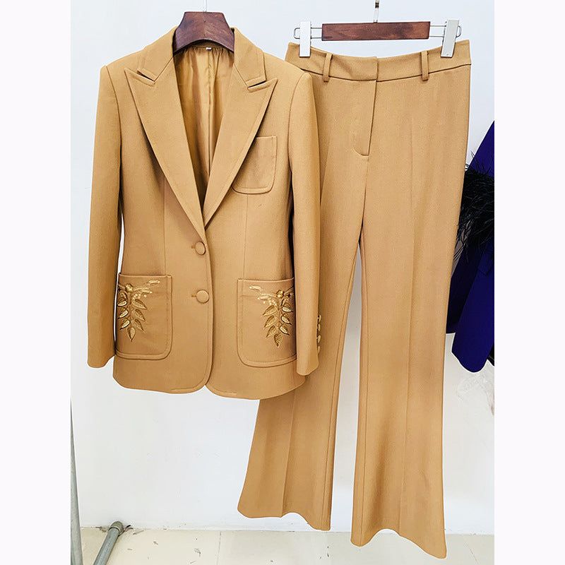 Socialite Graceful Embroidery Blazer Bootcut Pants Suit Two Piece Suit - Yara fashion  38243527 Socialite Graceful Embroidery Blazer Bootcut Pants Suit Two Piece Suit 