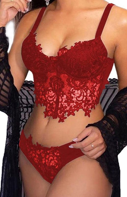 Spaghetti Straps Crochet Lace Hollow Out Bra Thong Lingerie Set - Yara fashion  72706970 Spaghetti Straps Crochet Lace Hollow Out Bra Thong Lingerie Set 