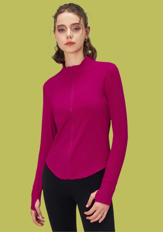 Sports Jacket Women Autumn Winter Zipped Stand Collar Slim Fit Sports Waist Tight Fitness Running Sports Yoga Jacket Autumn - Yara fashion Yara fashion 47.99