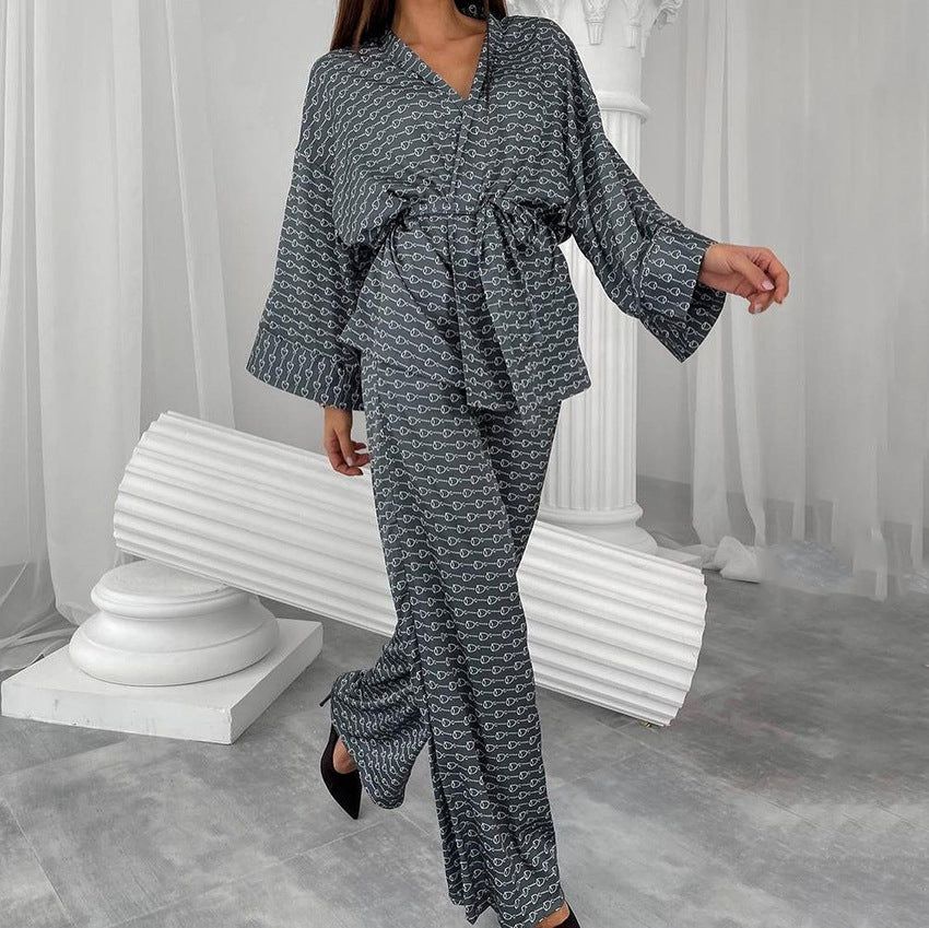 Spring Autumn Print Pajamas Nightgown Pajama Pants Ice Silk Trousers Suit Black Home Wear Women Loose - Yara fashion  2896907 Spring Autumn Print Pajamas Nightgown Pajama Pants Ice Silk Trousers Suit Black Home Wear Women Loose 