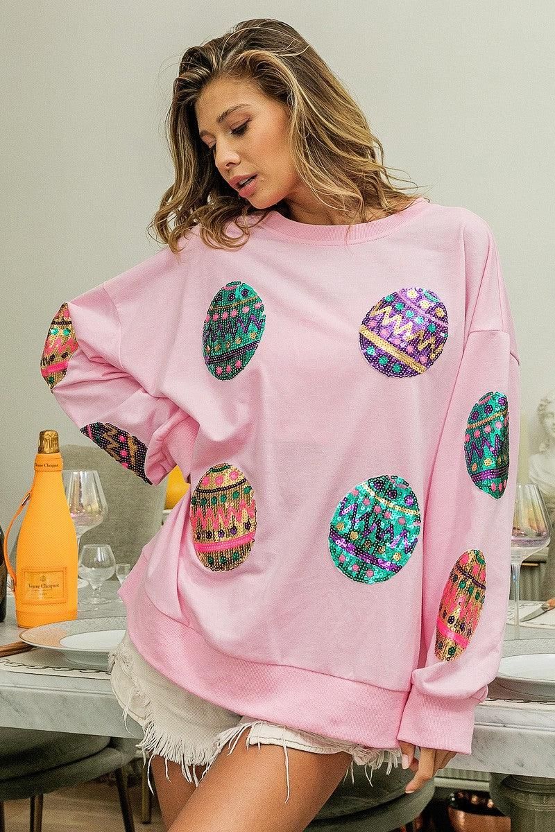 Spring Easter Egg Sequined Sweater Pullover Long Sleeve Top Women Outerwear - Yara fashion  78020497 Spring Easter Egg Sequined Sweater Pullover Long Sleeve Top Women Outerwear 