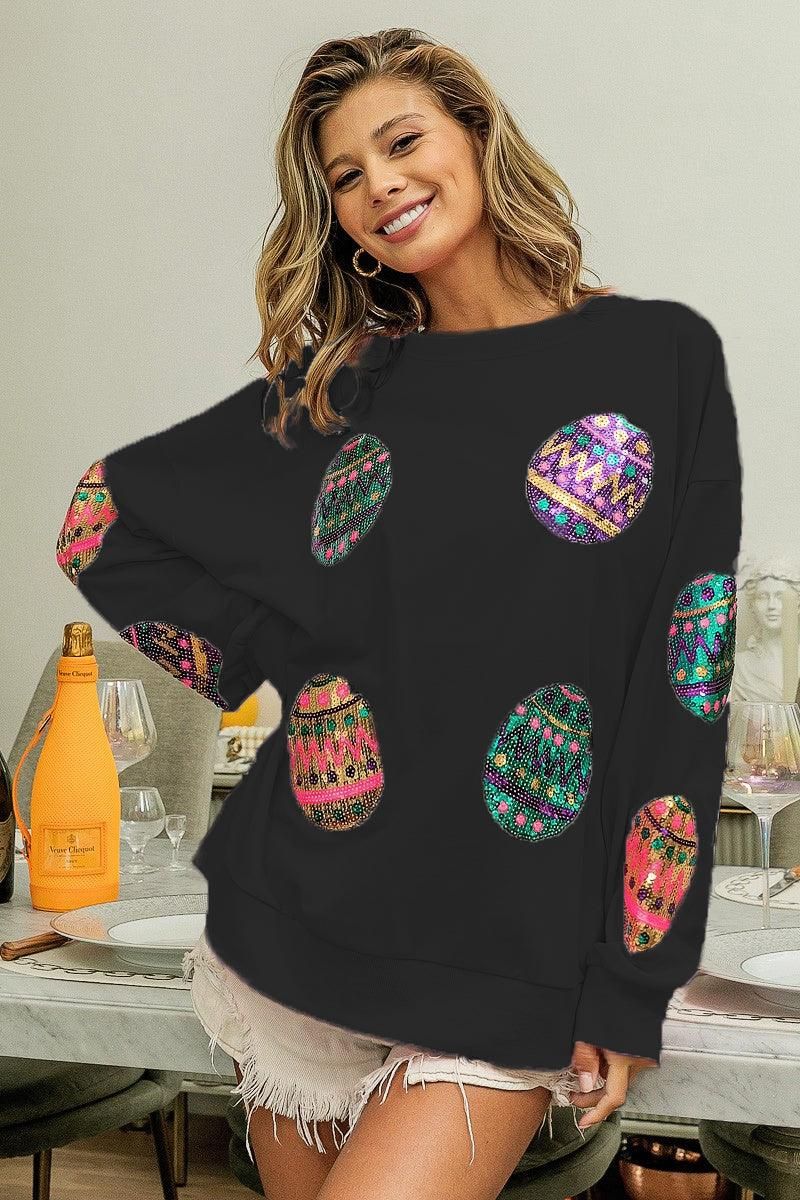 Spring Easter Egg Sequined Sweater Pullover Long Sleeve Top Women Outerwear - Yara fashion  18987410 Spring Easter Egg Sequined Sweater Pullover Long Sleeve Top Women Outerwear 