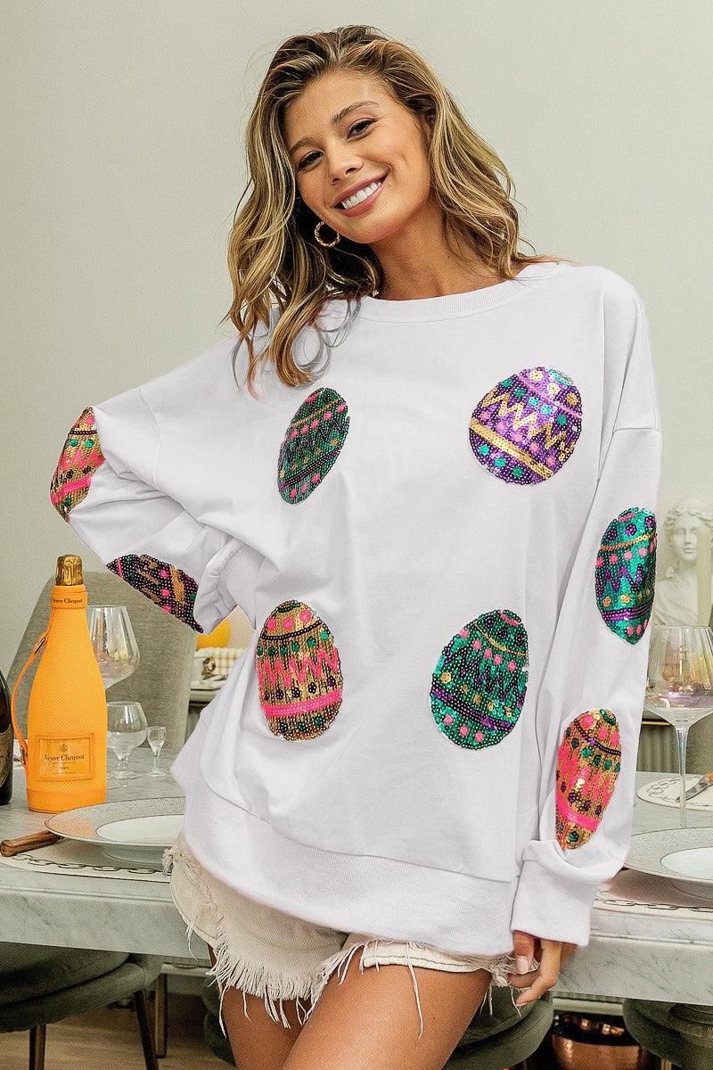 Spring Easter Egg Sequined Sweater Pullover Long Sleeve Top Women Outerwear - Yara fashion  62300513 Spring Easter Egg Sequined Sweater Pullover Long Sleeve Top Women Outerwear 