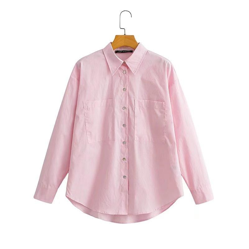 Spring Fall Women Clothing Office Casual Solid Pink Green Shirt - Yara fashion  46268203 Spring Fall Women Clothing Office Casual Solid Pink Green Shirt 