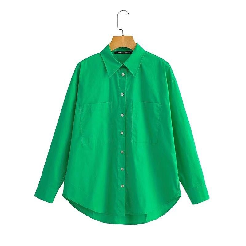 Spring Fall Women Clothing Office Casual Solid Pink Green Shirt - Yara fashion  97453227 Spring Fall Women Clothing Office Casual Solid Pink Green Shirt 