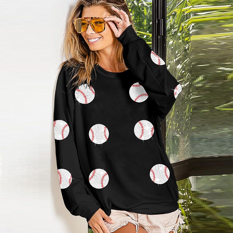 Spring Popular Baseball Sequined Sweater Lazy Long Sleeve Tops Outerwear Women - Yara fashion  55629980 Spring Popular Baseball Sequined Sweater Lazy Long Sleeve Tops Outerwear Women 