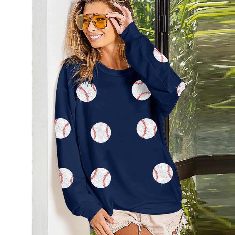 Spring Popular Baseball Sequined Sweater Lazy Long Sleeve Tops Outerwear Women - Yara fashion  99907433 Spring Popular Baseball Sequined Sweater Lazy Long Sleeve Tops Outerwear Women 