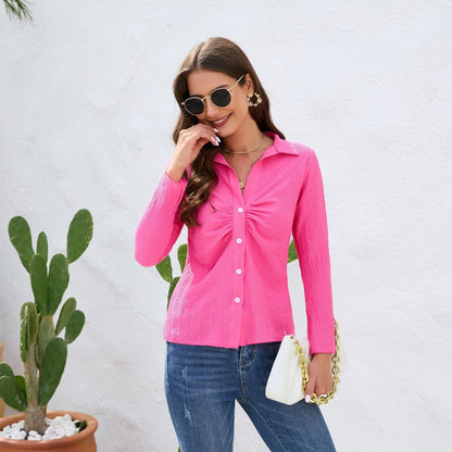 Spring Regular Sleeve Office Shirt Collar Wrinkle Long Sleeve Women Shirt - Yara fashion  36324592 Spring Regular Sleeve Office Shirt Collar Wrinkle Long Sleeve Women Shirt 