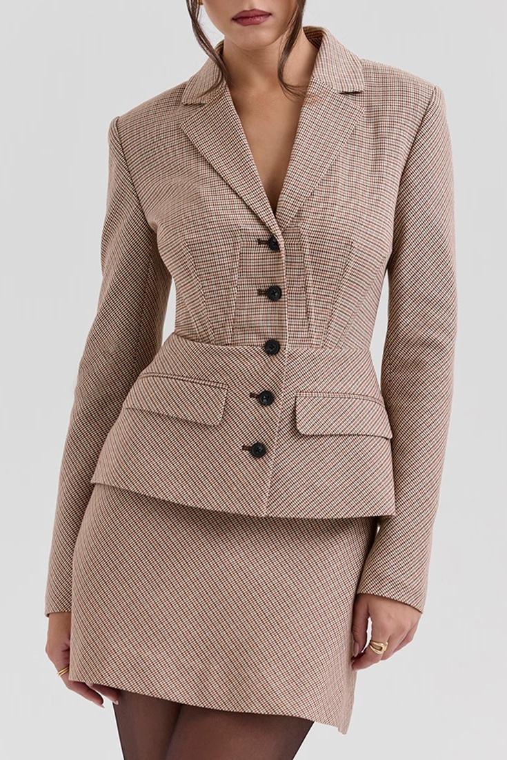 Spring Retro Boning Corset Slim Blazer A line Skirt Sets Women - Yara fashionYara fashion