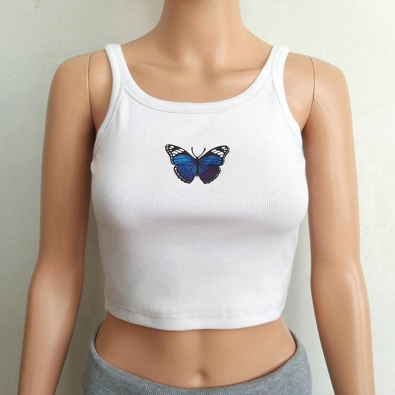 Spring Summer Camisole Women Butterfly Print Short Slim Fit Cropped Bottoming Shirt - Yara fashion  21927738 Spring Summer Camisole Women Butterfly Print Short Slim Fit Cropped Bottoming Shirt 