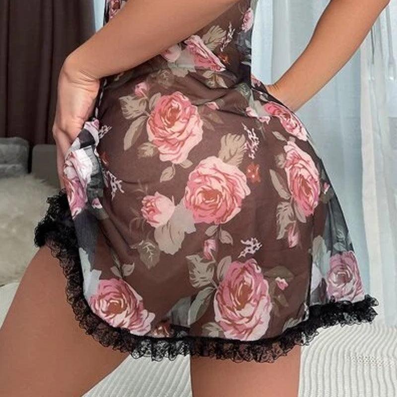 Spring Summer Strap Dress Sexy Lace Floral Sexy Lingerie See through Pajamas Short - Yara fashion  25563886 Spring Summer Strap Dress Sexy Lace Floral Sexy Lingerie See through Pajamas Short 