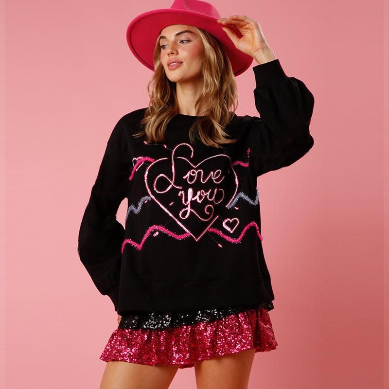 Spring Valentine Day Love Sequin Sweater Women Loose Round Neck Knitted Top - Yara fashion  28302188 Spring Valentine Day Love Sequin Sweater Women Loose Round Neck Knitted Top 