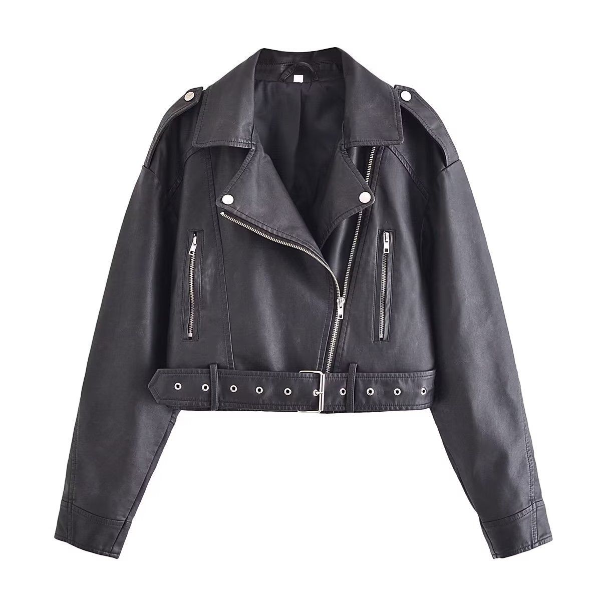 Spring Women Clothing Zipper Ornament Motorcycle Leather Coat Black Leather Jacket Coat - Yara fashion  16010065 Spring Women Clothing Zipper Ornament Motorcycle Leather Coat Black Leather Jacket Coat 