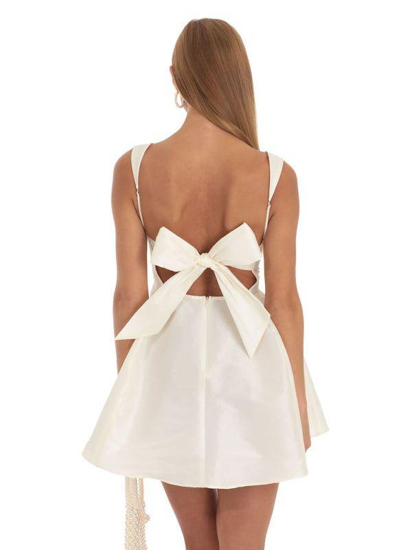 Square Neck Neck Waist Bow Knot Sling Swing Dress - Yara fashion  28122944 Square Neck Neck Waist Bow Knot Sling Swing Dress 