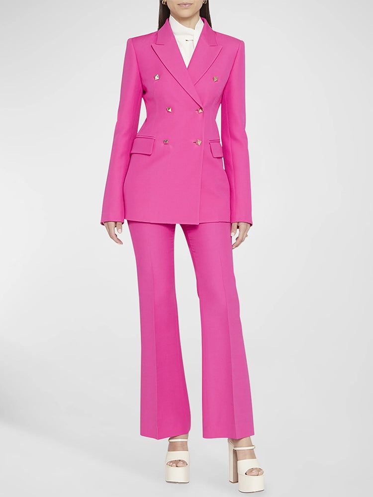 Star Square Buckle Slim Blazer Flared Pants Suit Two Piece Suit - Yara fashion  93070330 Star Square Buckle Slim Blazer Flared Pants Suit Two Piece Suit 