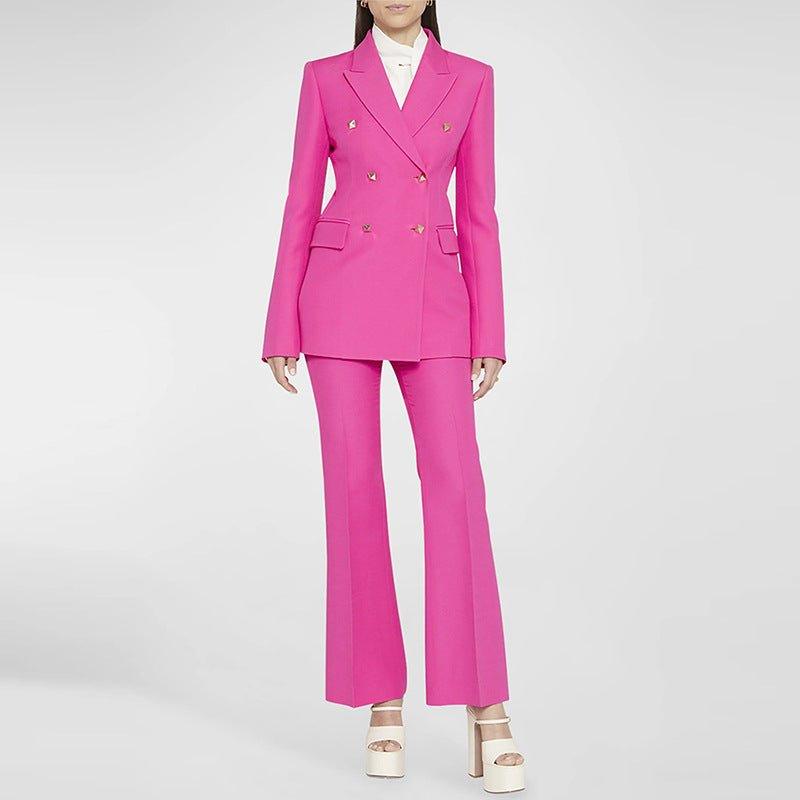 Star Square Buckle Slim Blazer Flared Pants Suit Two Piece Suit - Yara fashionYara fashion