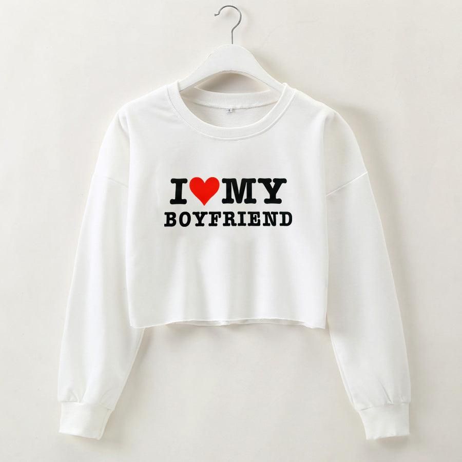 Street Hipster I Love My Boyfriend Printed Short Sweater Autumn Winter Women Clothing - Yara fashion  77000070 Street Hipster I Love My Boyfriend Printed Short Sweater Autumn Winter Women Clothing 