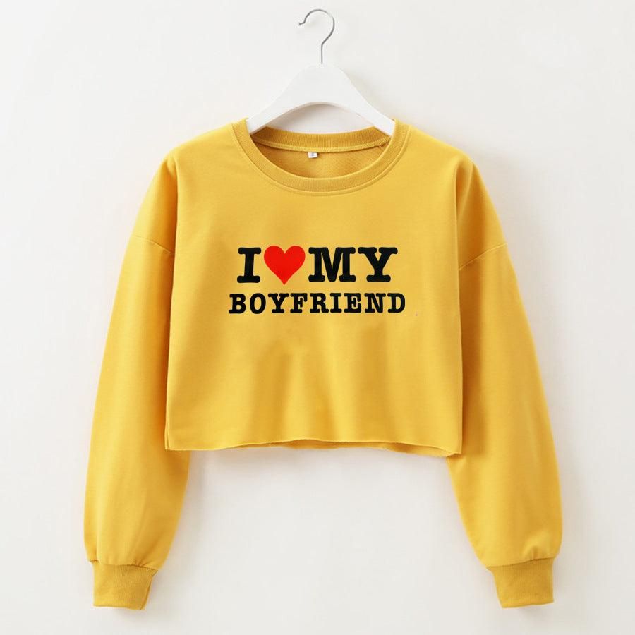 Street Hipster I Love My Boyfriend Printed Short Sweater Autumn Winter Women Clothing - Yara fashion  48671640 Street Hipster I Love My Boyfriend Printed Short Sweater Autumn Winter Women Clothing 