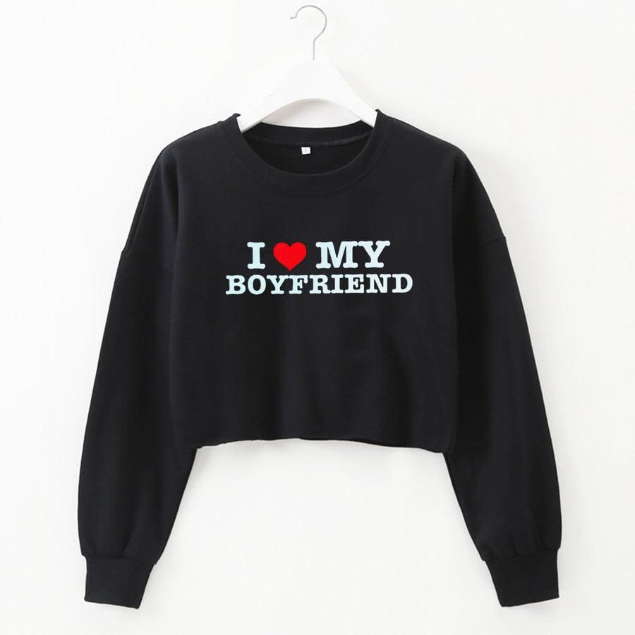 Street Hipster I Love My Boyfriend Printed Short Sweater Autumn Winter Women Clothing - Yara fashion  37204801 Street Hipster I Love My Boyfriend Printed Short Sweater Autumn Winter Women Clothing 