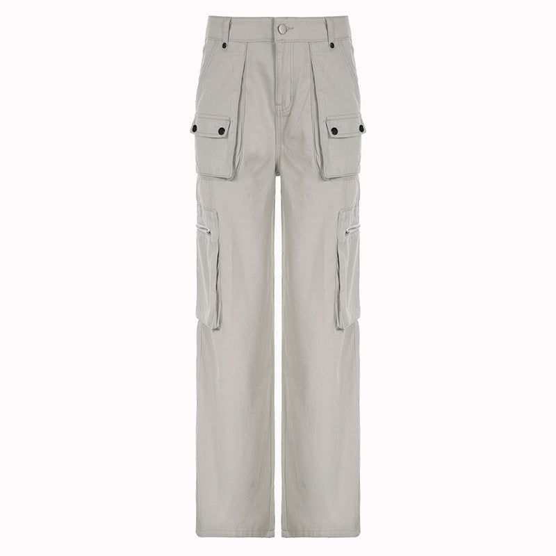 Street Shooting Handsome Multi Pocket Cargo Pants Women Neutral Loose Drooping Wide Leg Pants Mop Denim Trousers - Yara fashion  78245497 Street Shooting Handsome Multi Pocket Cargo Pants Women Neutral Loose Drooping Wide Leg Pants Mop Denim Trousers 