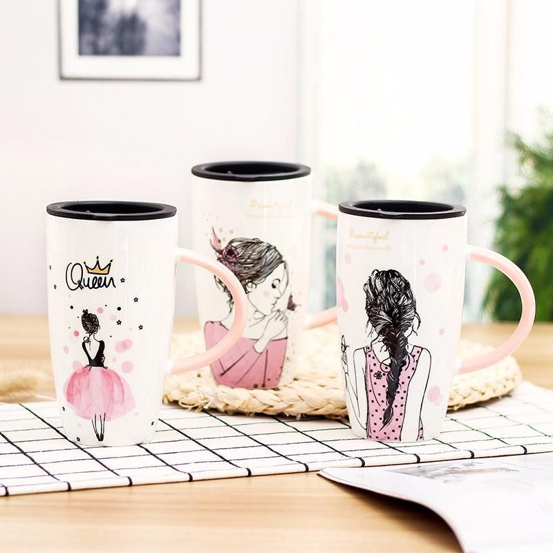 Student Korean Cartoon Girl Pattern Ceramic Cup - Yara fashion  34638349 Student Korean Cartoon Girl Pattern Ceramic Cup 