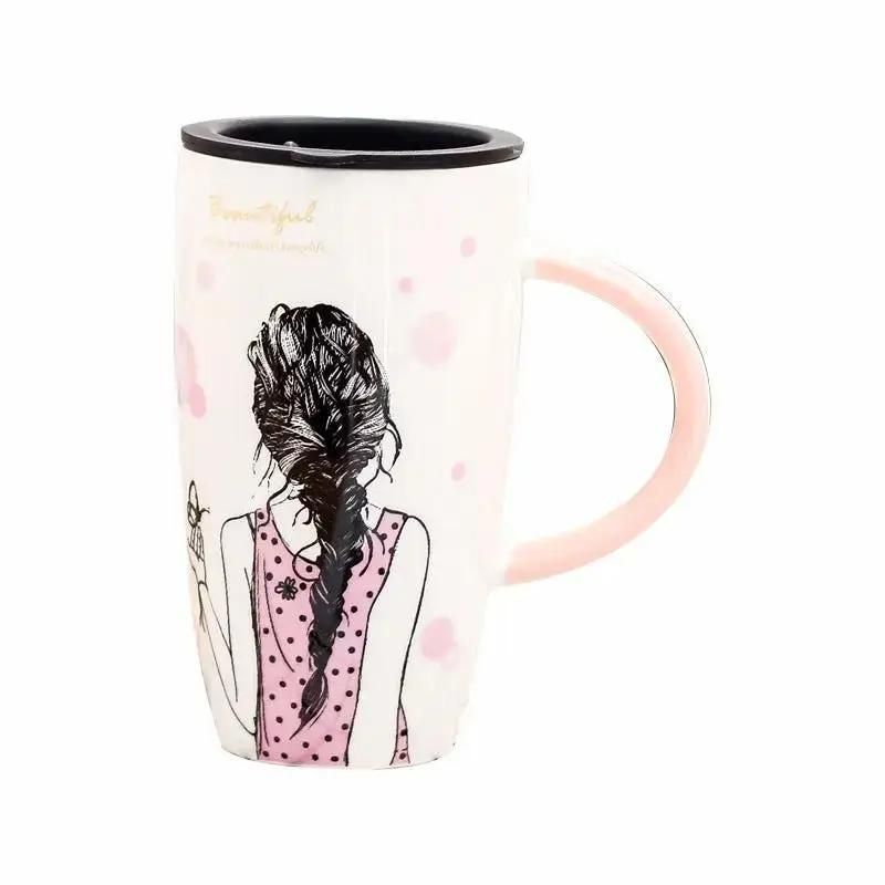 Student Korean Cartoon Girl Pattern Ceramic Cup - Yara fashion  89628537 Student Korean Cartoon Girl Pattern Ceramic Cup 