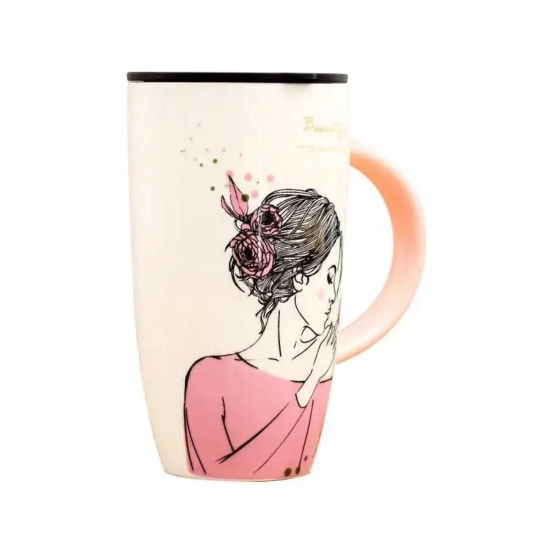 Student Korean Cartoon Girl Pattern Ceramic Cup - Yara fashion  95357423 Student Korean Cartoon Girl Pattern Ceramic Cup 