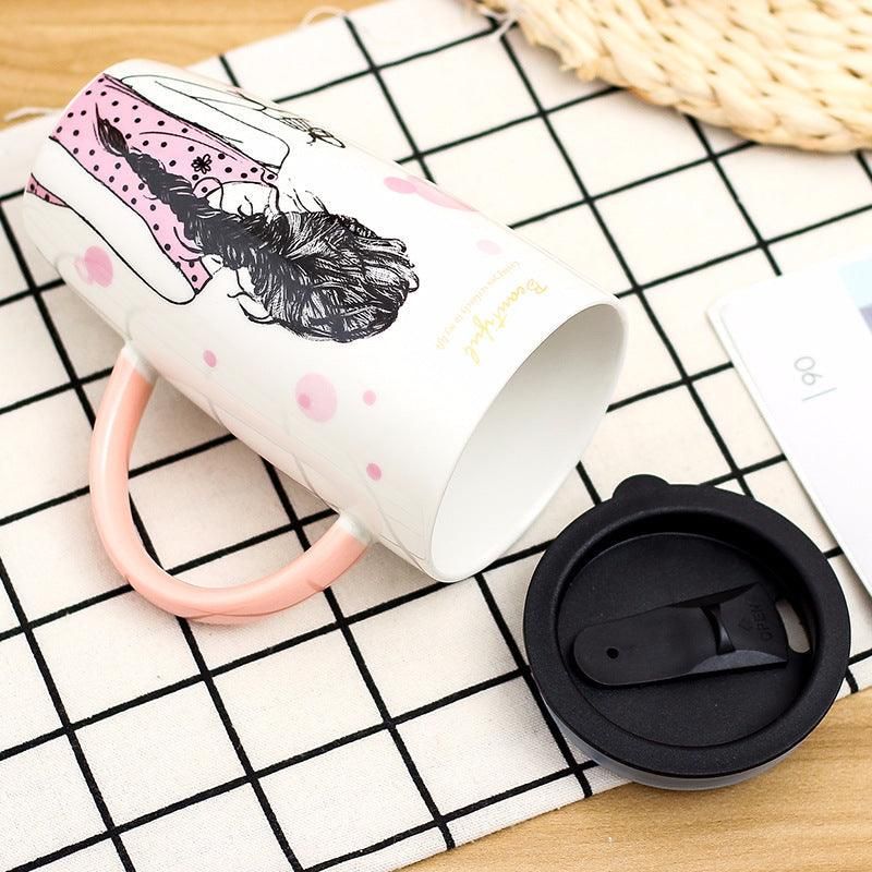 Student Korean Cartoon Girl Pattern Ceramic Cup - Yara fashion  33914242 Student Korean Cartoon Girl Pattern Ceramic Cup 