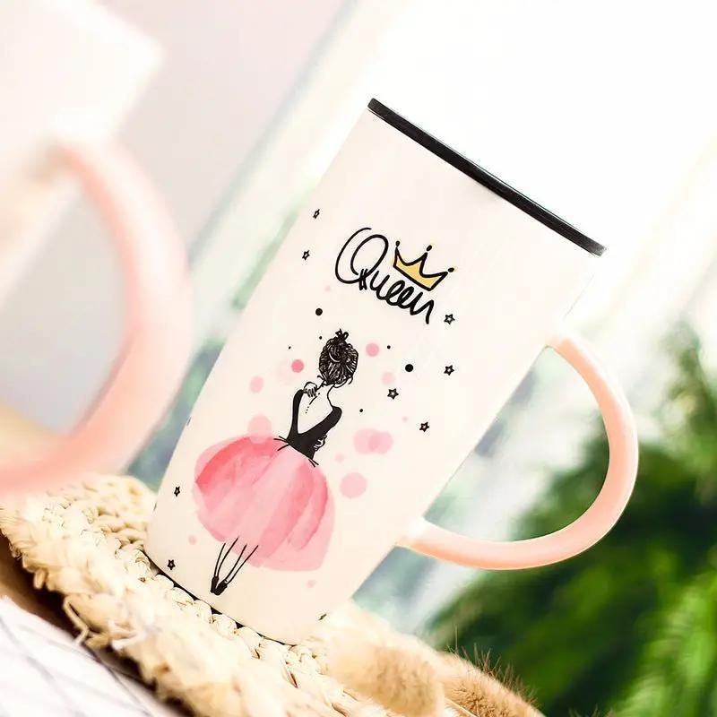 Student Korean Cartoon Girl Pattern Ceramic Cup - Yara fashion  99634629 Student Korean Cartoon Girl Pattern Ceramic Cup 