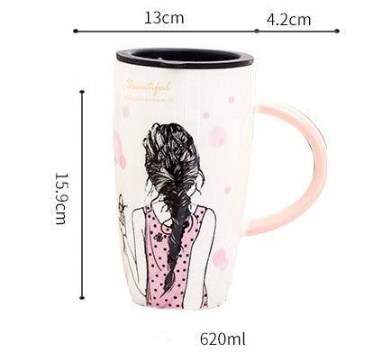 Student Korean Cartoon Girl Pattern Ceramic Cup - Yara fashion  53752787 Student Korean Cartoon Girl Pattern Ceramic Cup 