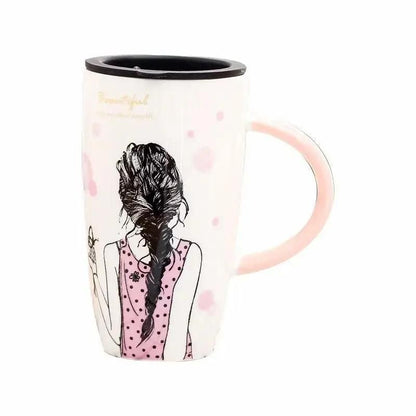 Student Korean Cartoon Girl Pattern Ceramic Cup - Yara fashion  82831271 Student Korean Cartoon Girl Pattern Ceramic Cup 