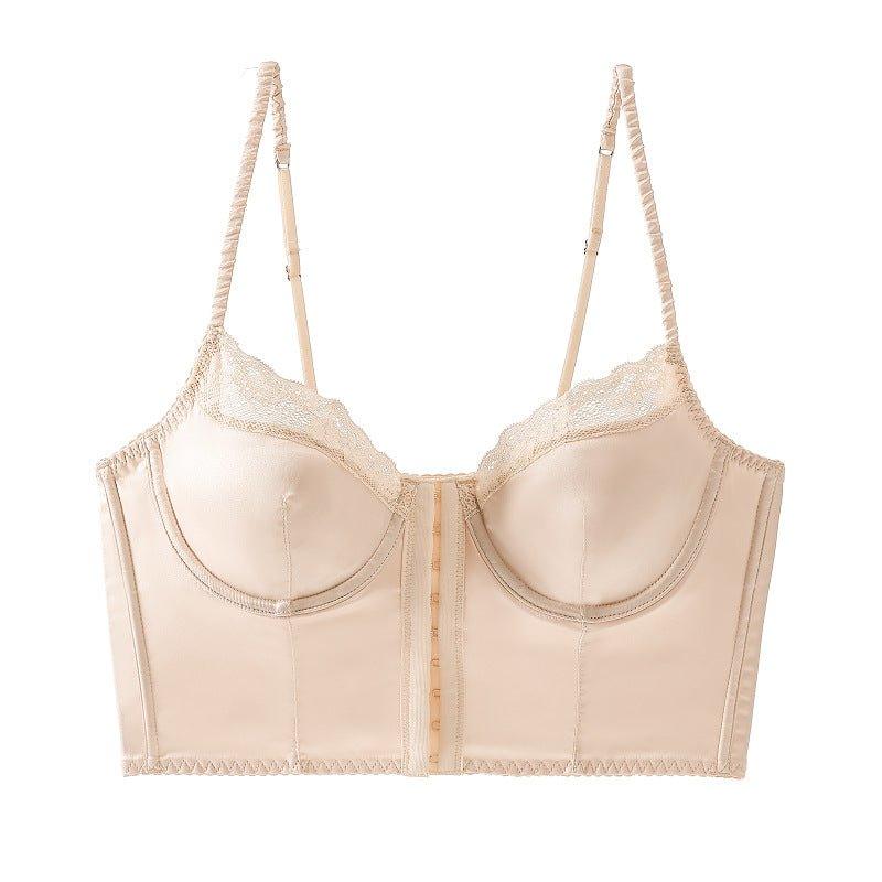 Summer French Underwear Women Thin Satin Glossy Lace Edge Pure Sexy Buckled Front Shaped Back Bra Set - Yara fashionYara fashion