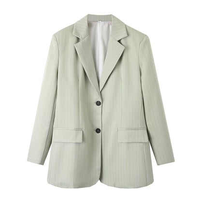 Summer Striped Single Breasted Pocket Blazer Casual Trousers Suit Women - Yara fashion  32009548 Summer Striped Single Breasted Pocket Blazer Casual Trousers Suit Women 