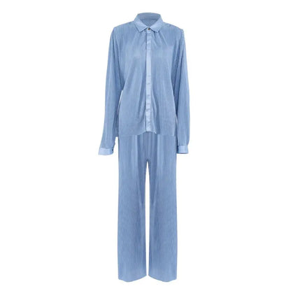 Summer Thin Pleated Pajamas Set Artificial Silk Toothpick Pleated Outdoor All Matching Home Wear Women - Yara fashion  34741244 Summer Thin Pleated Pajamas Set Artificial Silk Toothpick Pleated Outdoor All Matching Home Wear Women 