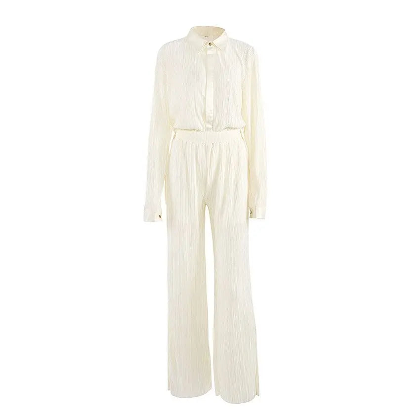 Summer Thin Pleated Pajamas Set Artificial Silk Toothpick Pleated Outdoor All Matching Home Wear Women - Yara fashion  21233197 Summer Thin Pleated Pajamas Set Artificial Silk Toothpick Pleated Outdoor All Matching Home Wear Women 