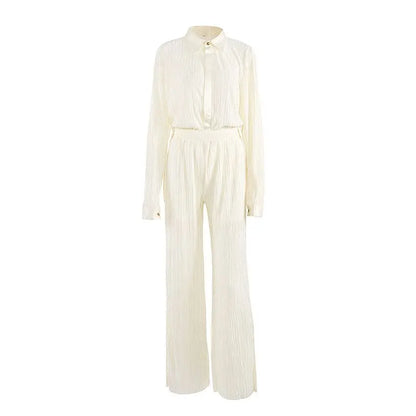 Summer Thin Pleated Pajamas Set Artificial Silk Toothpick Pleated Outdoor All Matching Home Wear Women - Yara fashion  21233197 Summer Thin Pleated Pajamas Set Artificial Silk Toothpick Pleated Outdoor All Matching Home Wear Women 