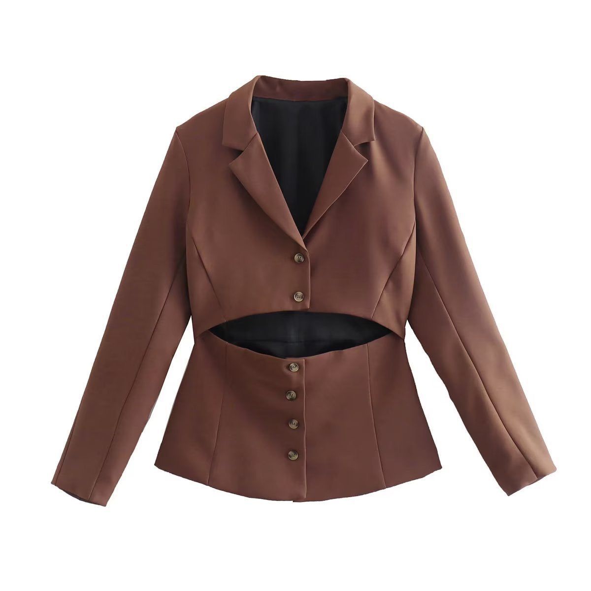 Summer Wind Women Brown Open Design Blazer Blazer - Yara fashion  25381103 Summer Wind Women Brown Open Design Blazer Blazer 