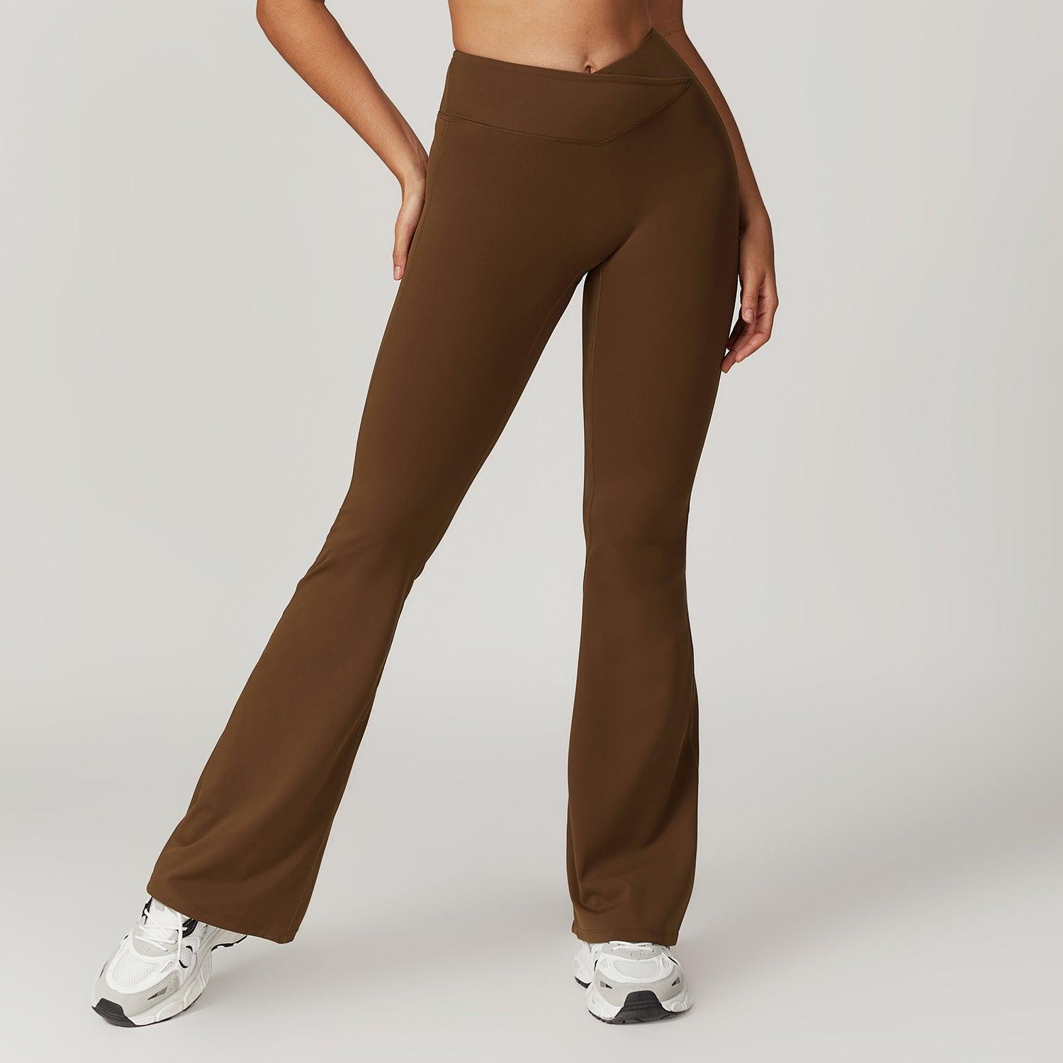 Sustainable Recycled Quick Dry Hip Raise Yoga Bell Bottom Pants Nude Feel Cross High Waist Tight Casual Sports Wide Leg Pants - Yara fashionYara fashion