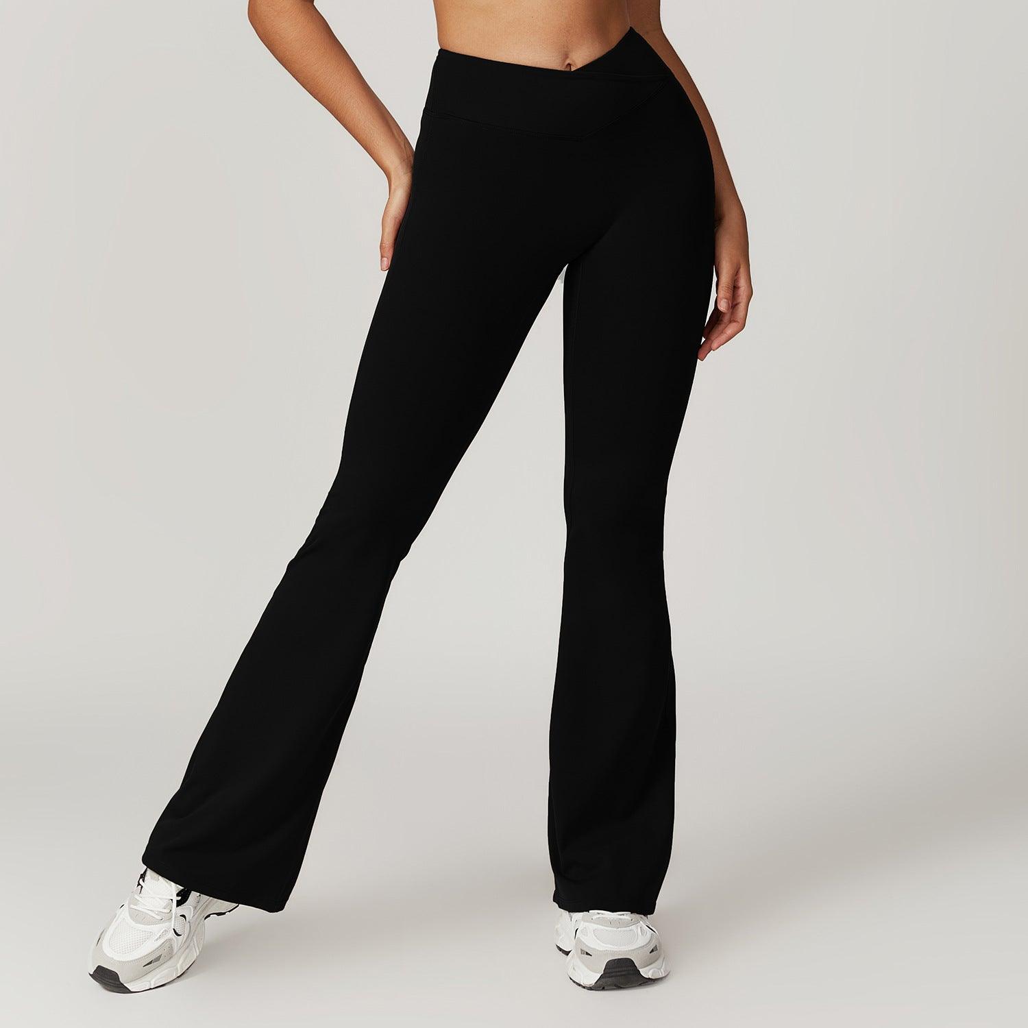 Sustainable Recycled Quick Dry Hip Raise Yoga Bell Bottom Pants Nude Feel Cross High Waist Tight Casual Sports Wide Leg Pants - Yara fashionYara fashion