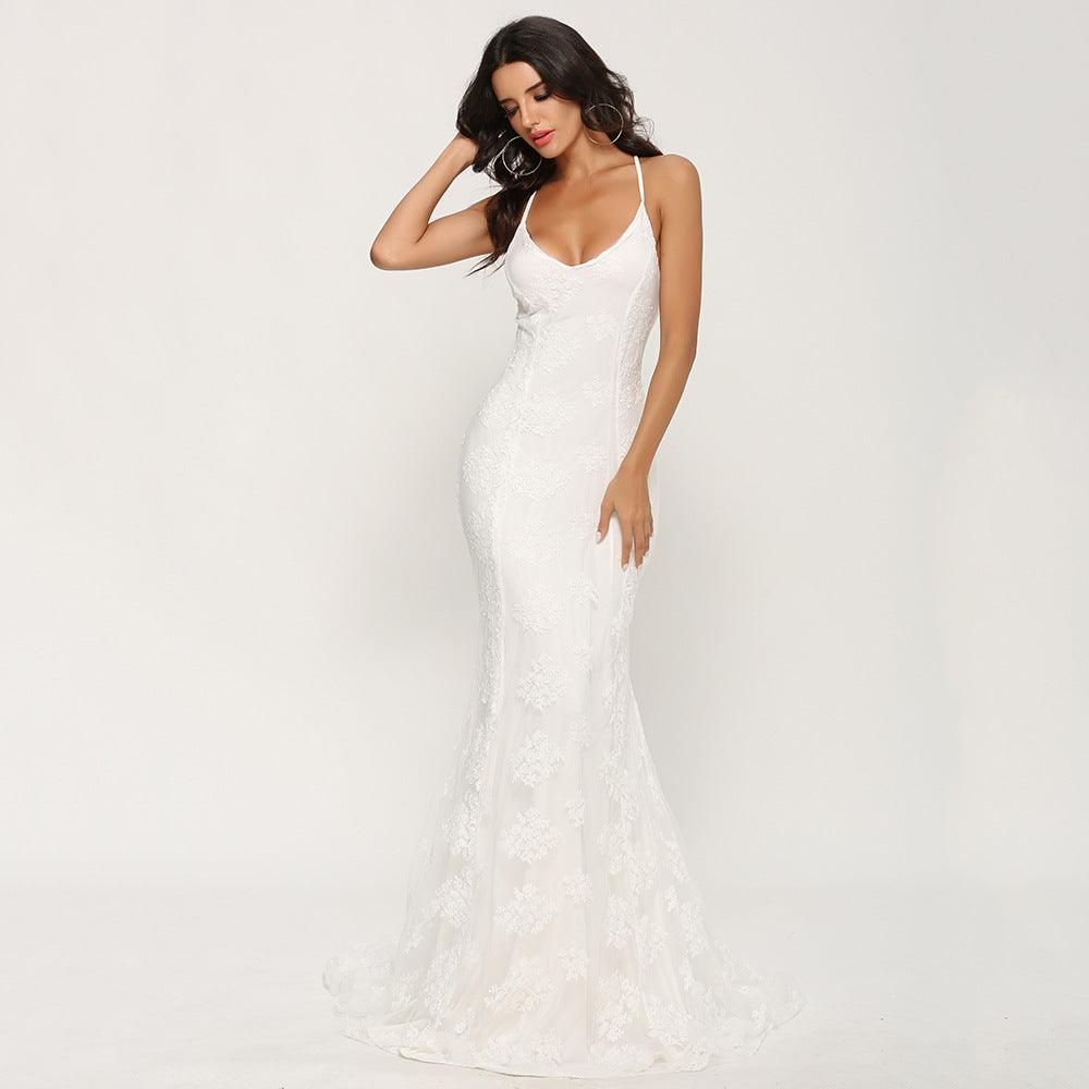 Wedding Women -selling Dress Sexy V-neck Brace Big Trailing Dress - Yara fashion  94991646 Wedding Women -selling Dress Sexy V-neck Brace Big Trailing Dress 