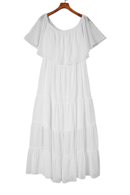 White Swiss Dot Plus Size Ruffle Tiered Maxi Dress - Yara fashion  35146279 White Swiss Dot Plus Size Ruffle Tiered Maxi Dress 