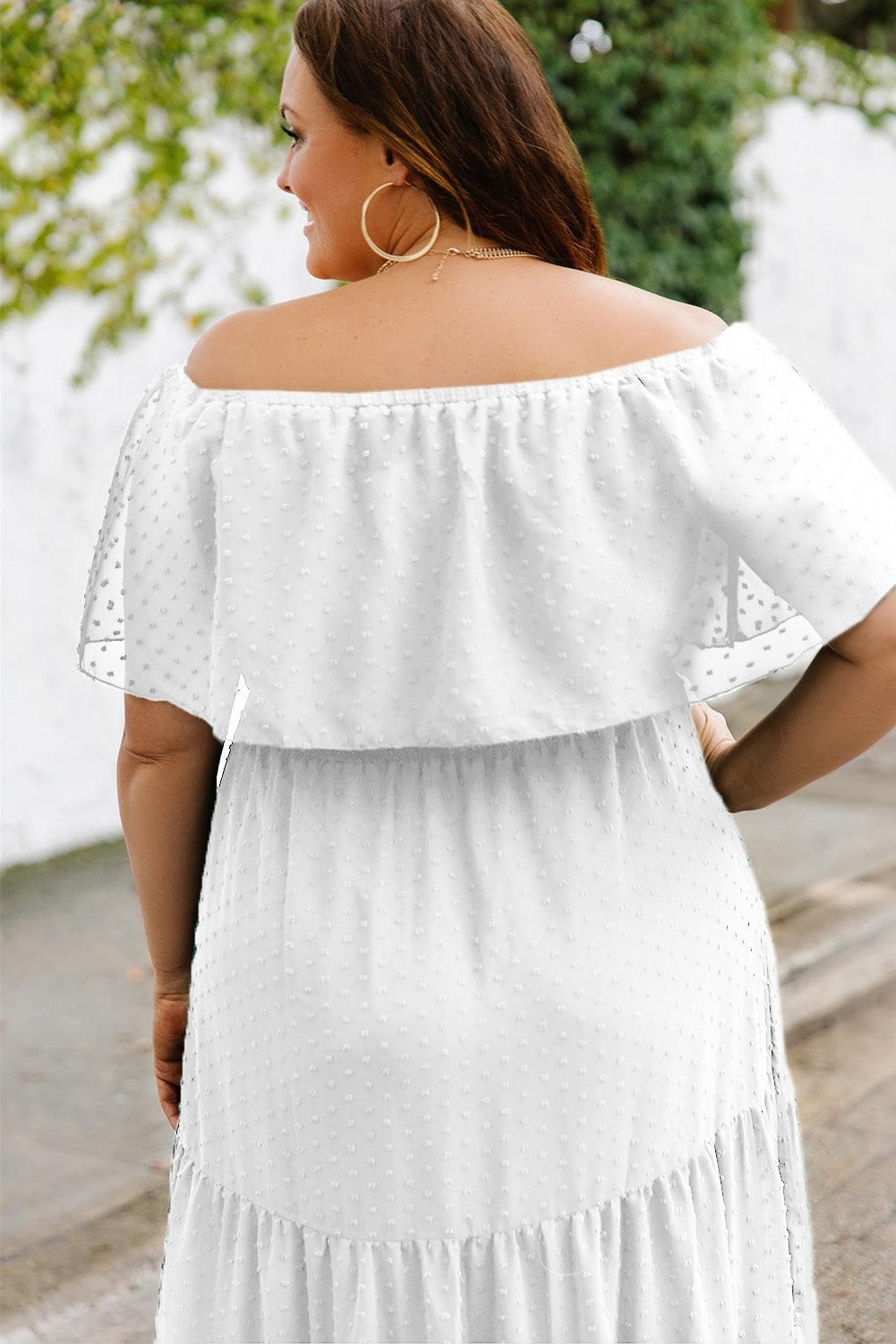 White Swiss Dot Plus Size Ruffle Tiered Maxi Dress - Yara fashion  5379180 White Swiss Dot Plus Size Ruffle Tiered Maxi Dress 