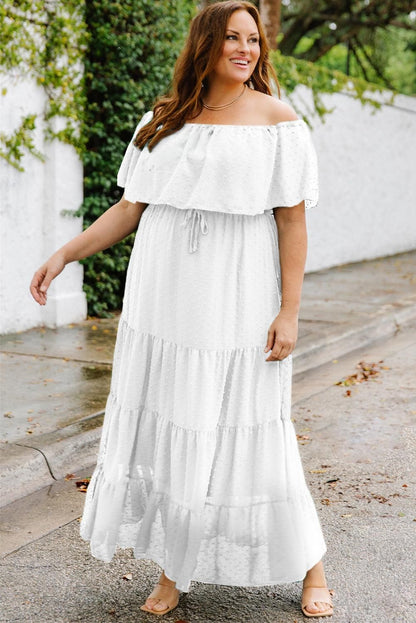 White Swiss Dot Plus Size Ruffle Tiered Maxi Dress - Yara fashion  96750489 White Swiss Dot Plus Size Ruffle Tiered Maxi Dress 