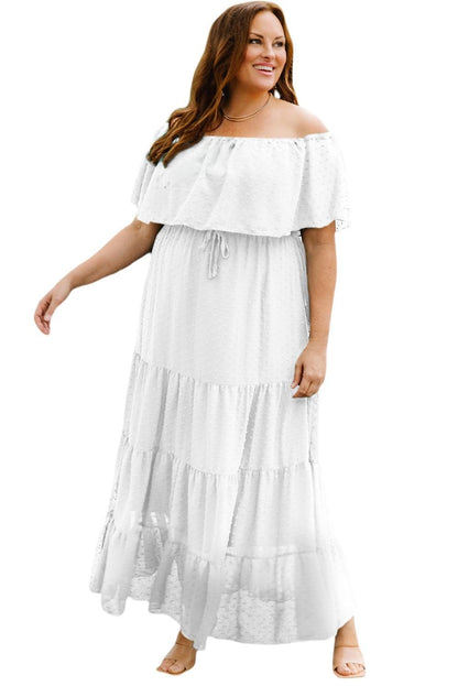 White Swiss Dot Plus Size Ruffle Tiered Maxi Dress - Yara fashion  39356238 White Swiss Dot Plus Size Ruffle Tiered Maxi Dress 