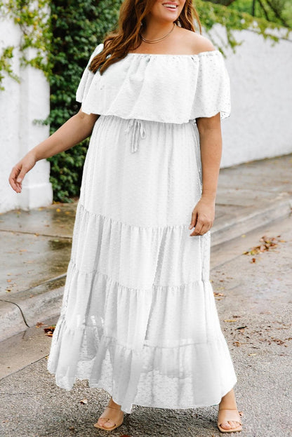 White Swiss Dot Plus Size Ruffle Tiered Maxi Dress - Yara fashion  90878494 White Swiss Dot Plus Size Ruffle Tiered Maxi Dress 